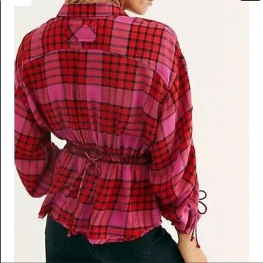 Free People Womens Plaid 3/4 Sleeve Collared Button up Top size S NWT - Picture 4 of 4